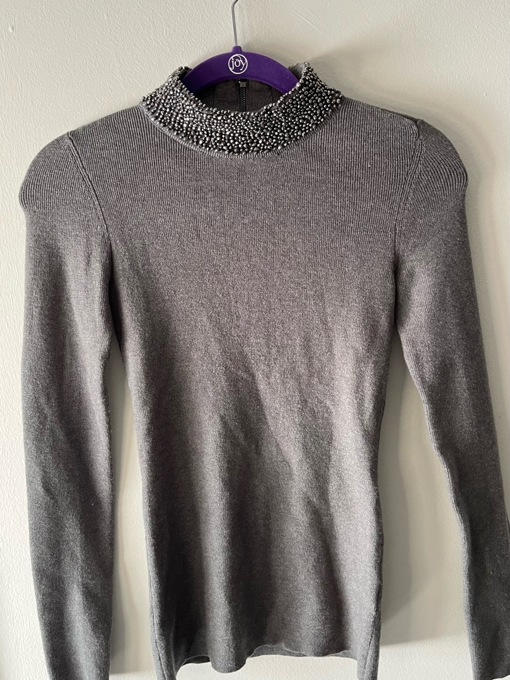White House Black Market Gray Beaded Mock Neck Sweater